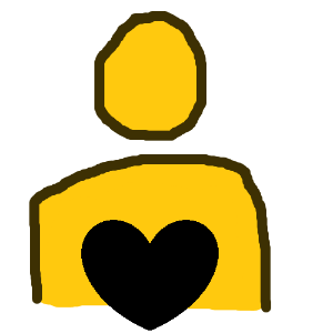 The head and torso of an abstract yellow person with a large black heart in front along the bottom of the image.